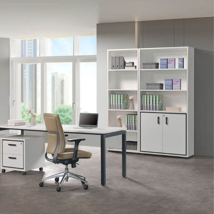 Armoire de bureau combinée contemporaine en finition blanche